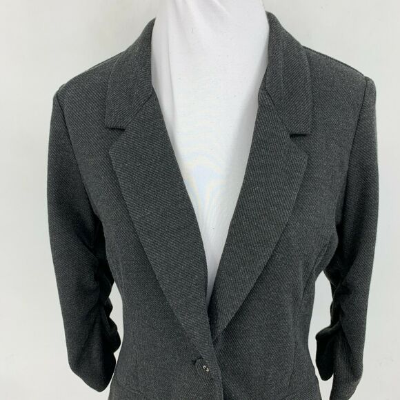 Have & Have Blazer Womens Size M Dark Gray Notch Collar One Button Cinch Sleeves - Picture 3 of 12